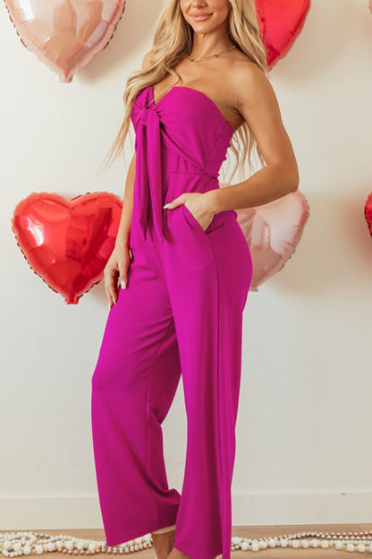 Pink All Over Tied Tube Wide Leg Jumpsuit