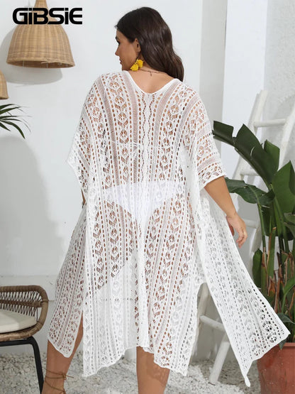 Here to Slay Plus Size White Kimono Bikini Cover Up