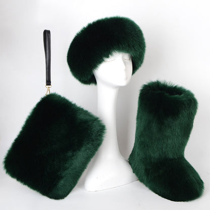 Pretty Exotics Fox Fur Boots, Hat & Mini Bag 3-piece Set