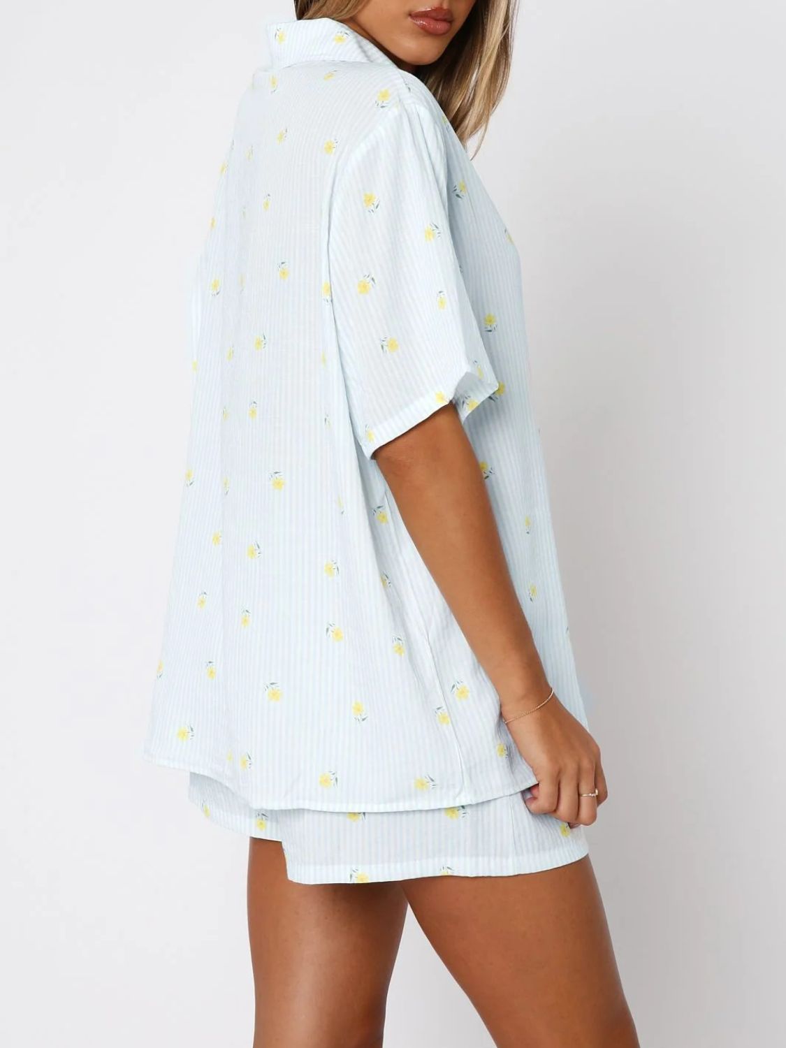 Hearts All Over Printed Collared Neck Short Sleeve Top and Shorts Set