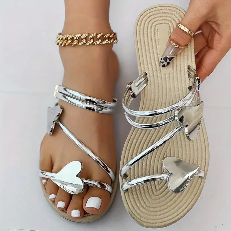 Golden Hearts Flat Sandals