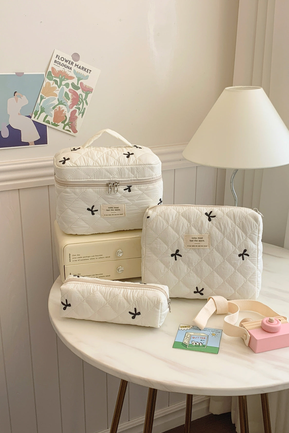 Bonnie Bow Quilted Cloth Storage Bag Set