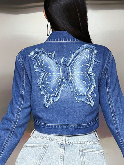 Butterfly Queen Cropped Denim Jacket