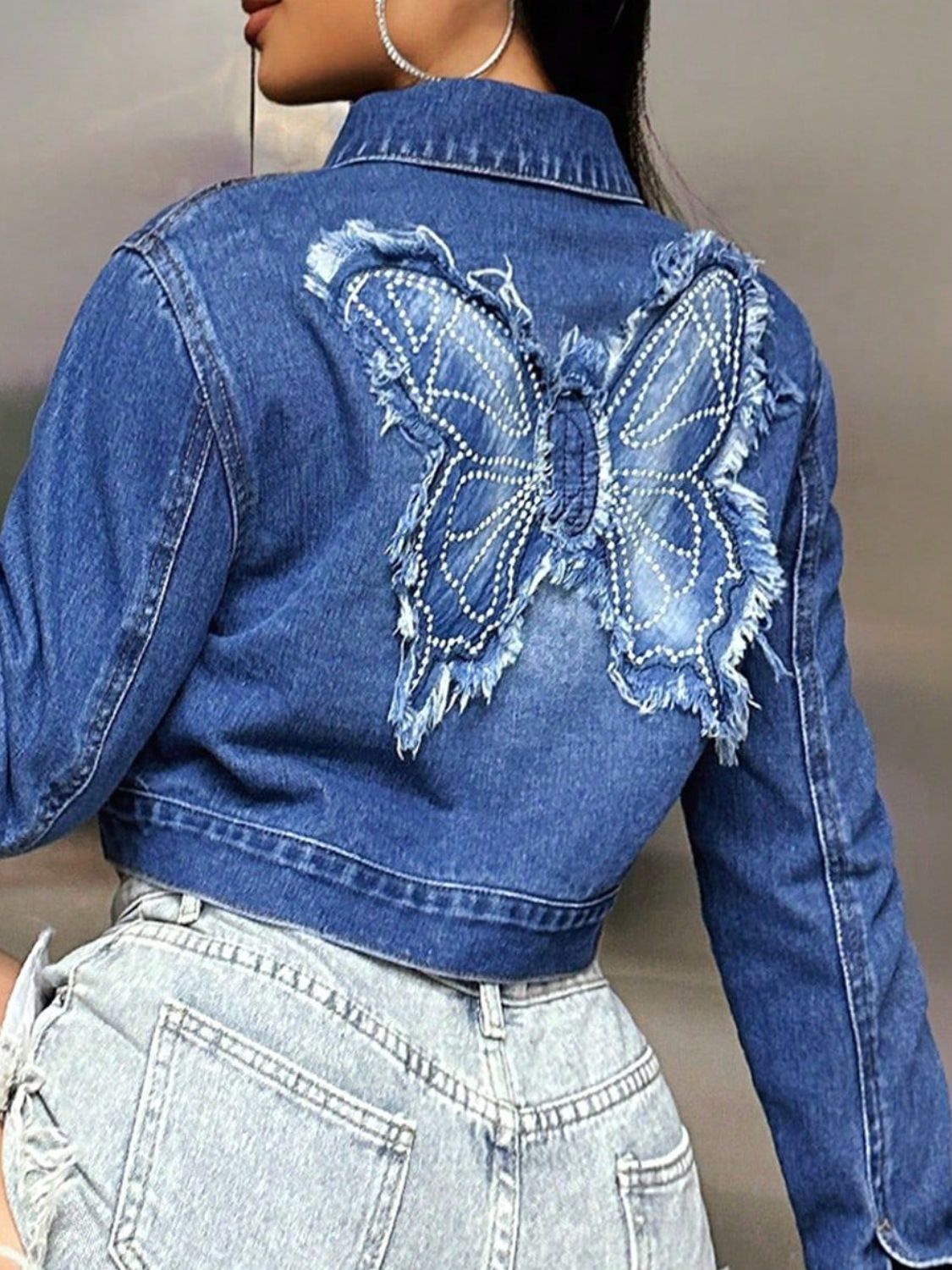 Butterfly Queen Cropped Denim Jacket