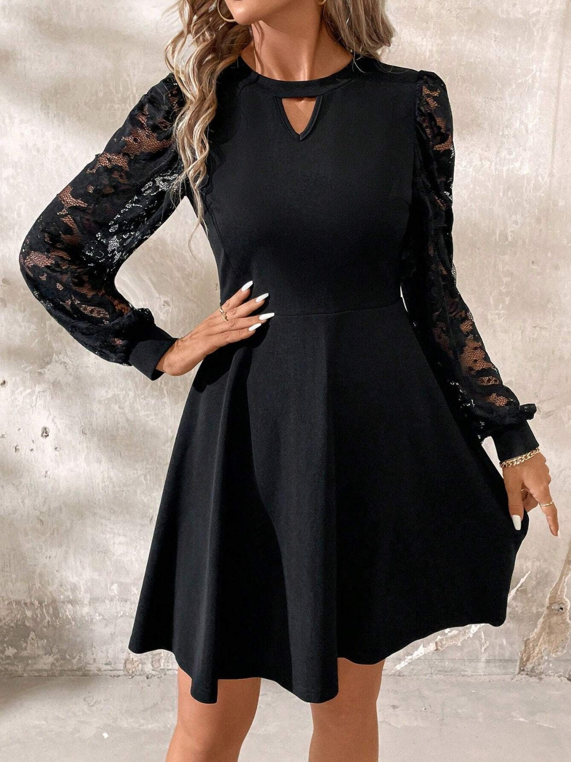 Lady In Charge Cutout Lace Long Sleeve Mini Dress