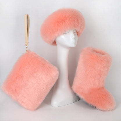 Pretty Exotics Fox Fur Boots, Hat & Mini Bag 3-piece Set