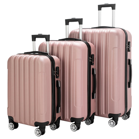 3 Piece Rose Gold Trolley Box Luggage Set