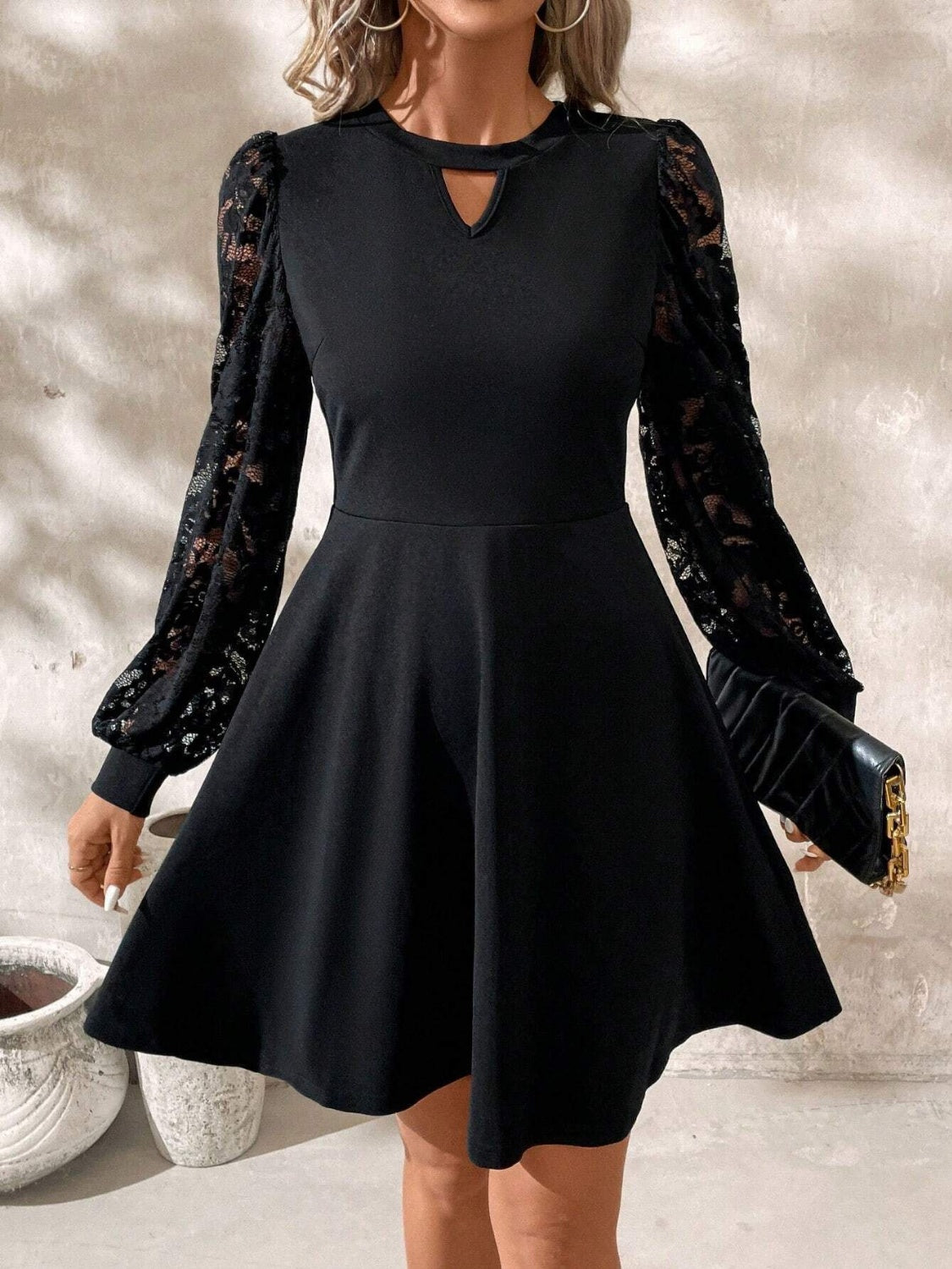 Lady In Charge Cutout Lace Long Sleeve Mini Dress