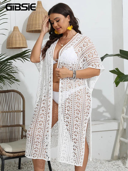 Here to Slay Plus Size White Kimono Bikini Cover Up