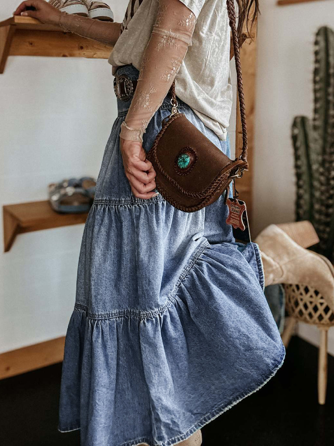 Bohemian Escape Tiered Button-Fly Denim Skirt