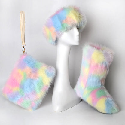 Pretty Exotics Fox Fur Boots, Hat & Mini Bag 3-piece Set