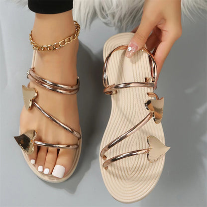 Golden Hearts Flat Sandals