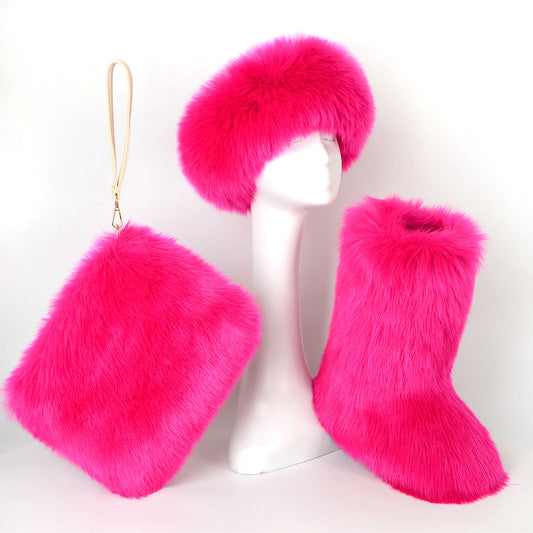 Pretty Exotics Fox Fur Boots, Hat & Mini Bag 3-piece Set