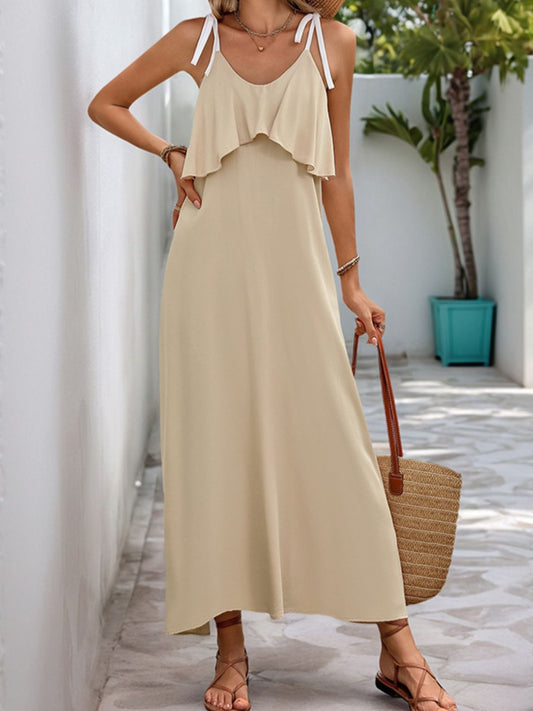 Sunshine Tied Ruffled Scoop Neck Sleeveless Dress