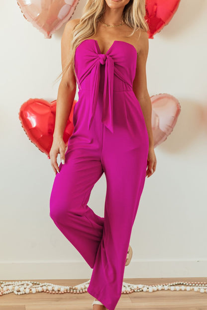 Pink All Over Tied Tube Wide Leg Jumpsuit