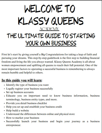 KLASSY QUEENS ACADEMY HOW TO START A BUSINESS: STEP-BY-STEP GUIDEBOOK