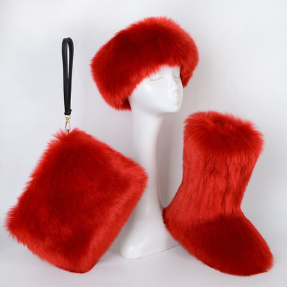 Pretty Exotics Fox Fur Boots, Hat & Mini Bag 3-piece Set