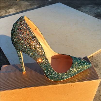 Sequined Green Pointed-toe Stiletto Heel