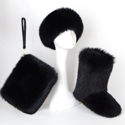 Pretty Exotics Fox Fur Boots, Hat & Mini Bag 3-piece Set