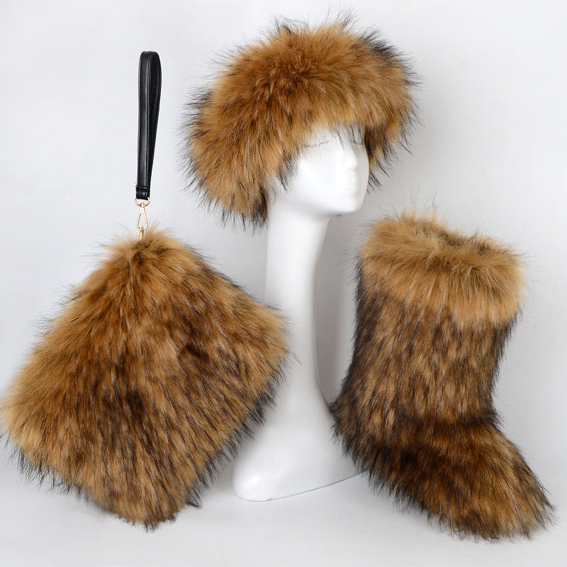 Pretty Exotics Fox Fur Boots, Hat & Mini Bag 3-piece Set