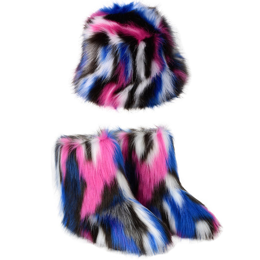 Pretty Exotics Fox Fur Boots & Bucket Hat Set