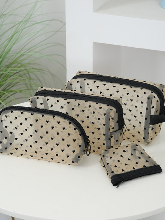 4- Piece Heart Polyester Make Up Bag