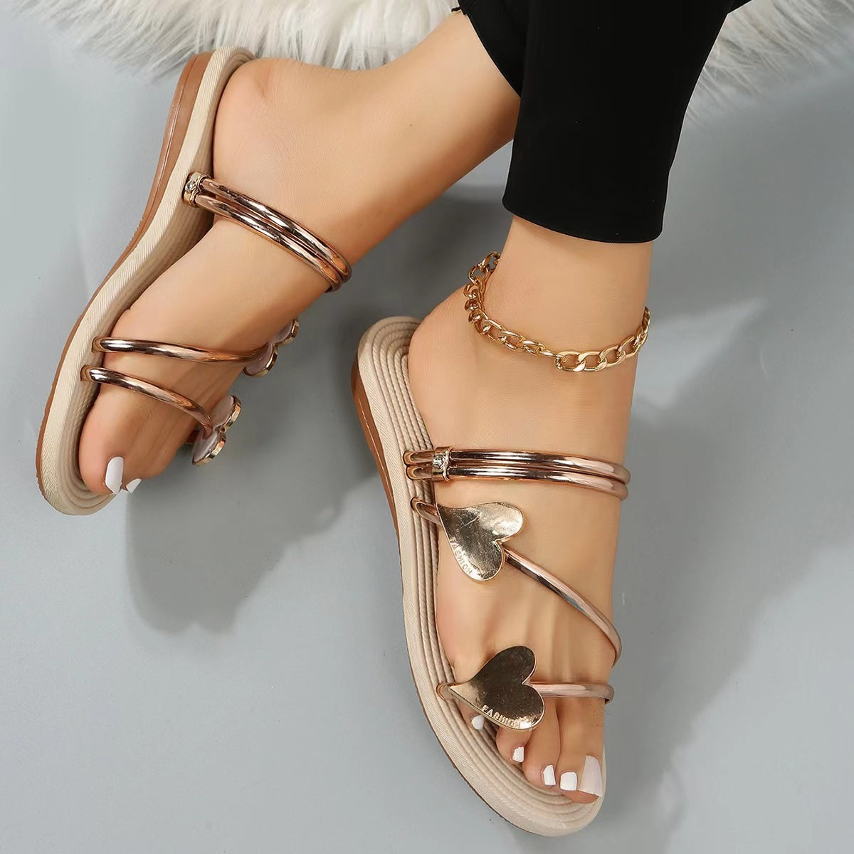 Golden Hearts Flat Sandals