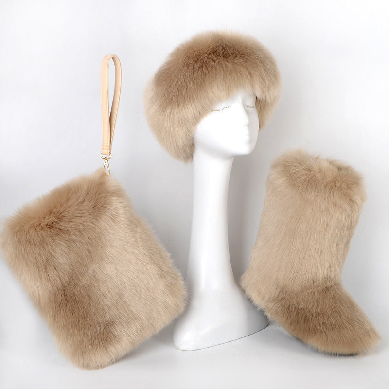 Pretty Exotics Fox Fur Boots, Hat & Mini Bag 3-piece Set