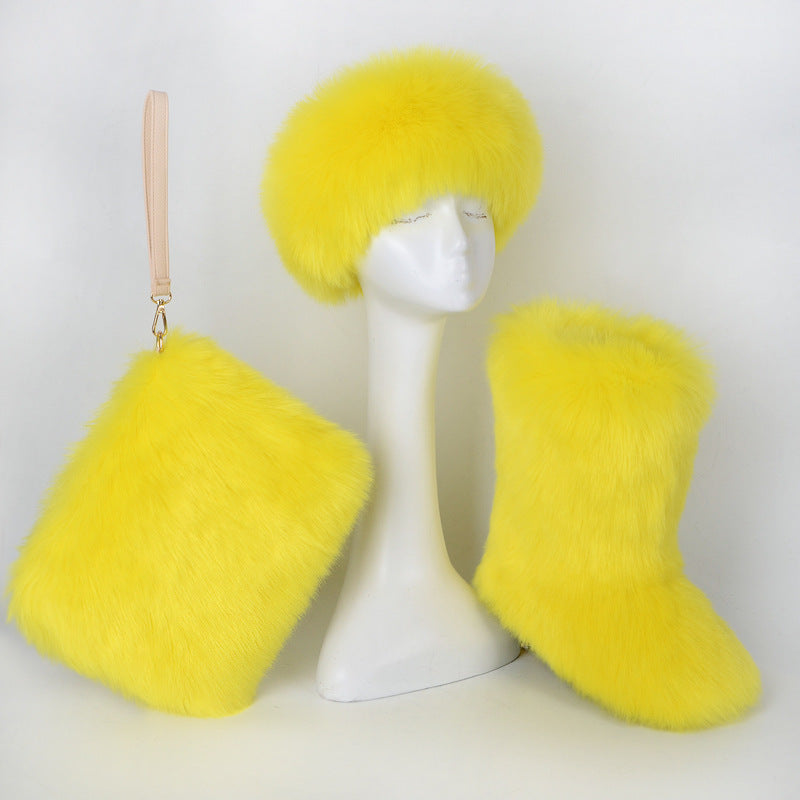 Pretty Exotics Fox Fur Boots, Hat & Mini Bag 3-piece Set