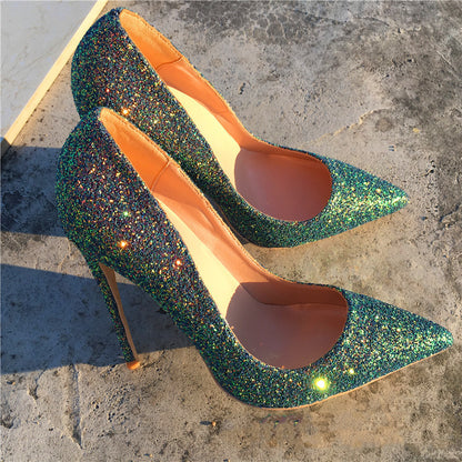 Sequined Green Pointed-toe Stiletto Heel