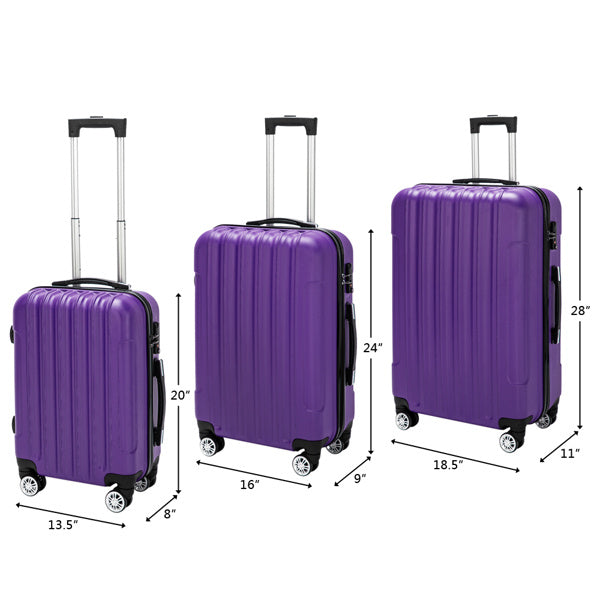 3 Piece Purple Trolley Case Luggage Set