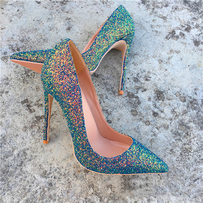 Sequined Green Pointed-toe Stiletto Heel