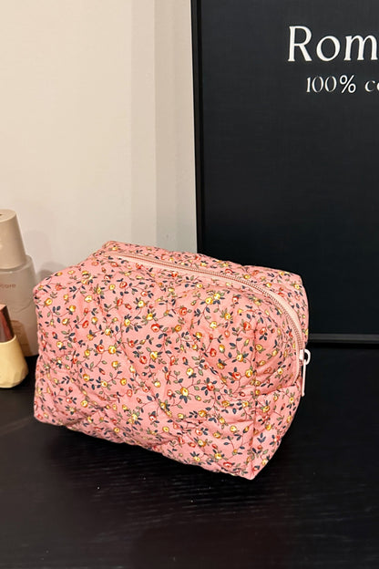 Floral Quilted Clutch Make Up Bag with Plaid Lining