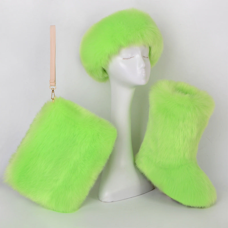 Pretty Exotics Fox Fur Boots, Hat & Mini Bag 3-piece Set