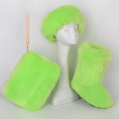 Pretty Exotics Fox Fur Boots, Hat & Mini Bag 3-piece Set