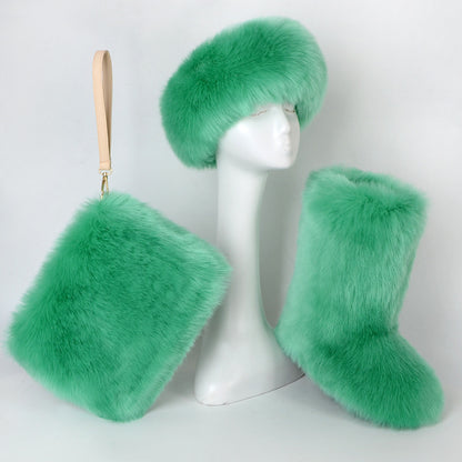 Pretty Exotics Fox Fur Boots, Hat & Mini Bag 3-piece Set