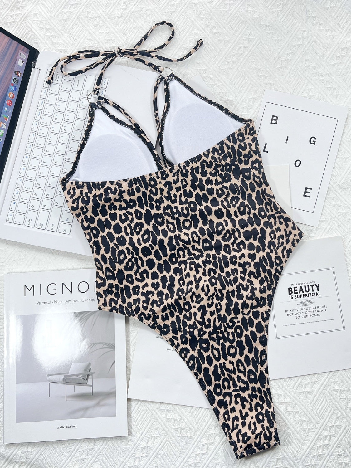 Hot Mommi Leopard Cutout Halter One-Piece Swimsuit