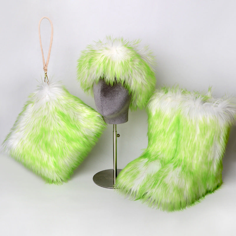 Pretty Exotics Fox Fur Boots, Hat & Mini Bag 3-piece Set