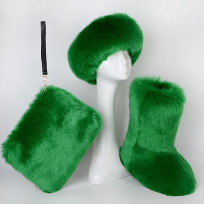 Pretty Exotics Fox Fur Boots, Hat & Mini Bag 3-piece Set