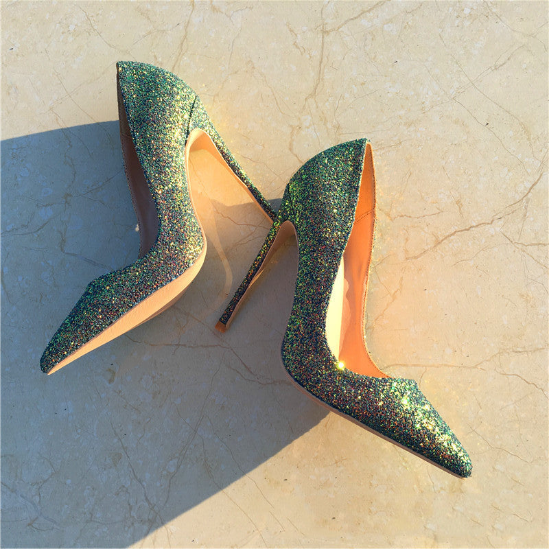 Sequined Green Pointed-toe Stiletto Heel