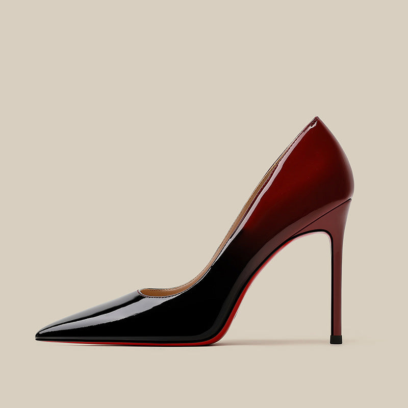 Sexy Red Patent Leather Black Red Gradient High Heel